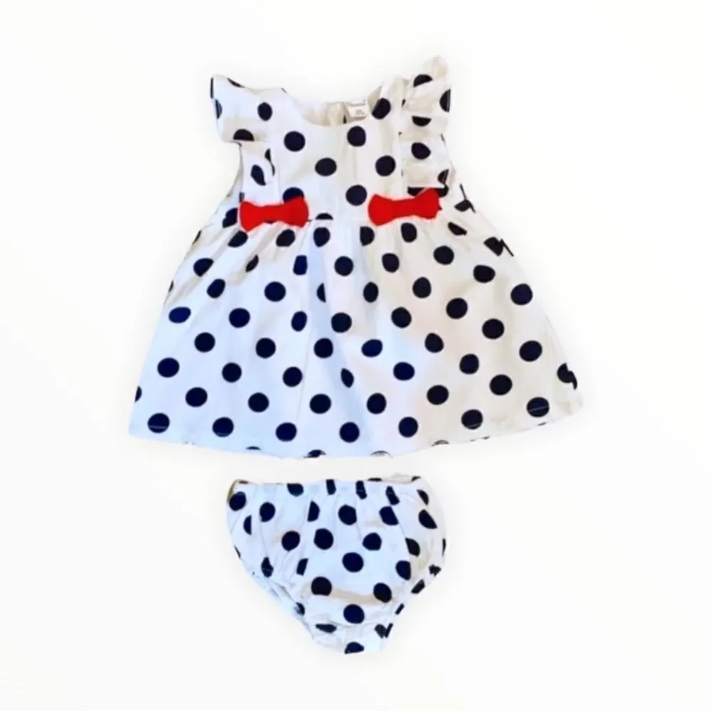 NEWNESS | Navy | Spanish Polka Dot Dress with Red Bows